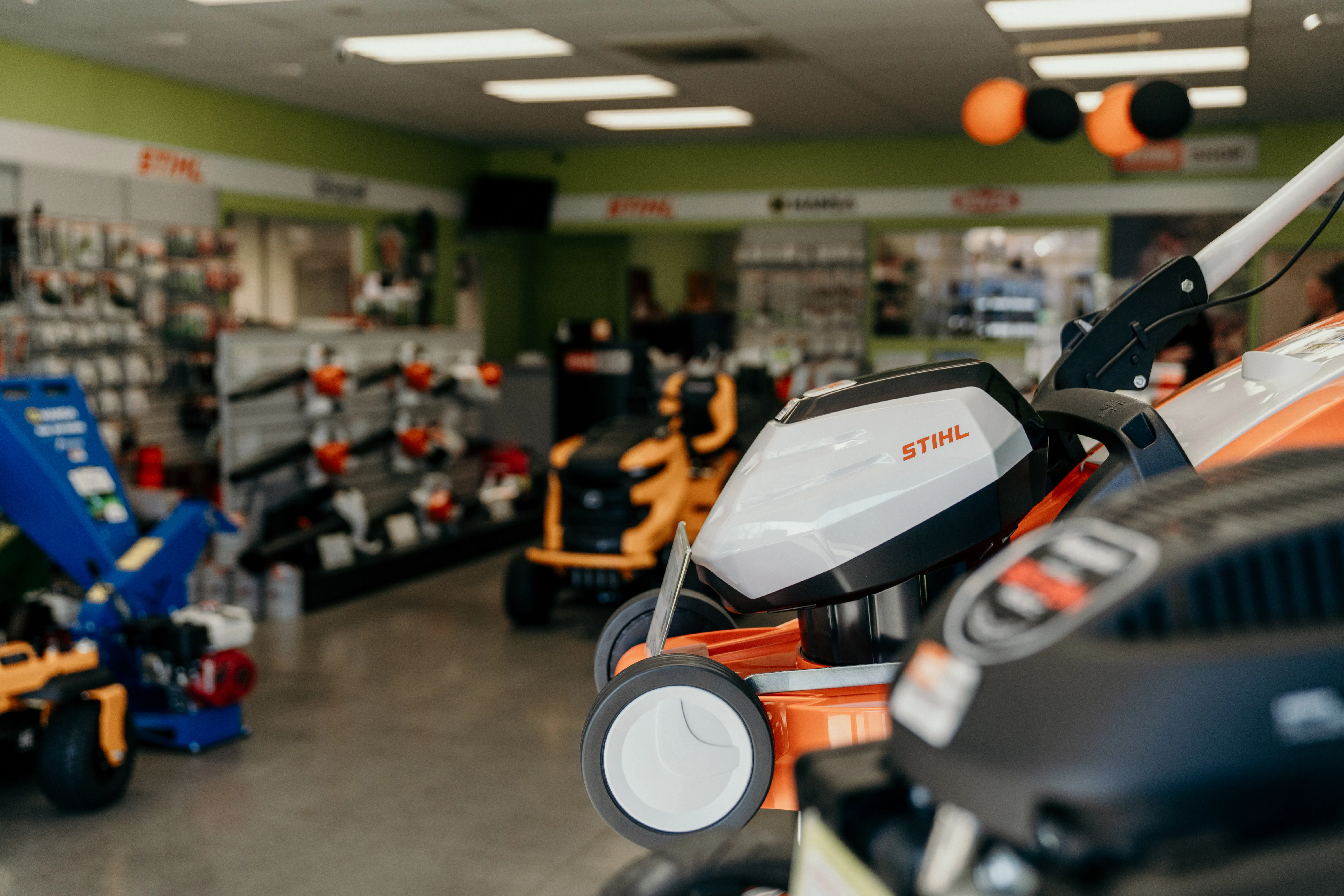 STIHL mowers and equipment on the showroom floor at STIHL SHOP Tauranga
